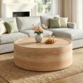 Modern Drum Coffee Table Natural Wood Color Coffee Tables Round Center Table for Living Room Home Office,39.3'- Fully Assembled