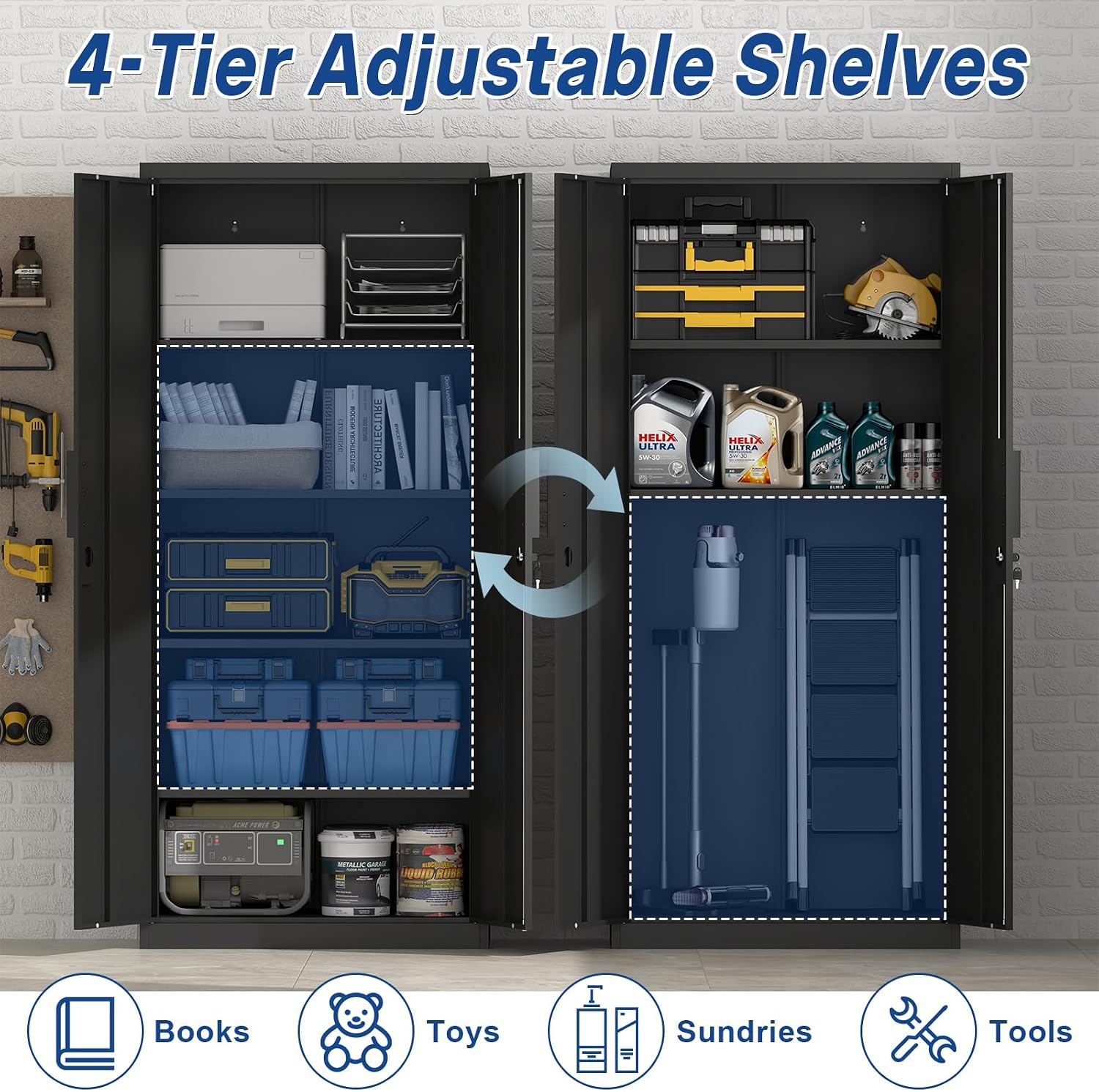 71' H Locking Cabinets, 16.5'' Deep Metal Garage Storage Cabinet with Doors and Shelves, Balck Cabinets for Garage, Kitchen, Office