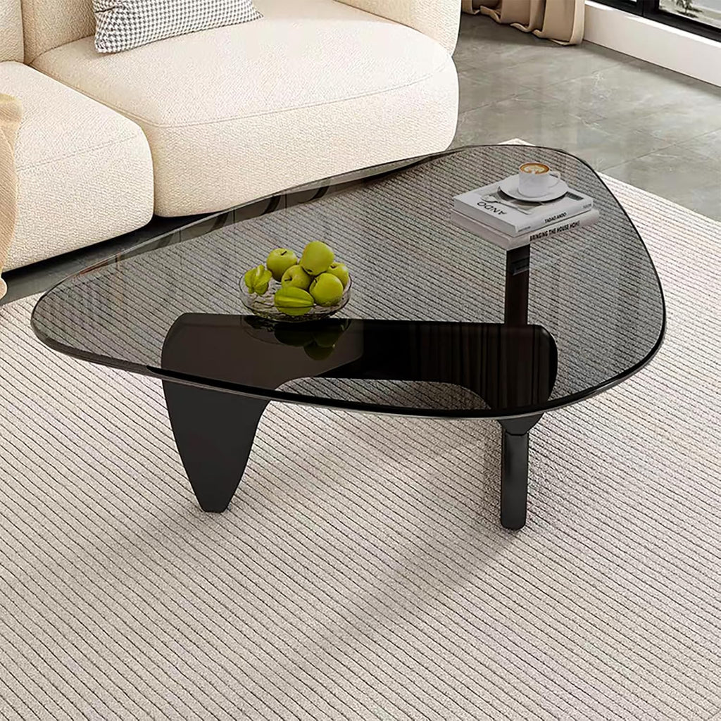 Glass Coffee Table, Mid Century Modern Coffee Table, Coffee Table for Living Room Center Table Suitable for Bedroom Living Room Reception Office Tables (Black/Grey, Large)