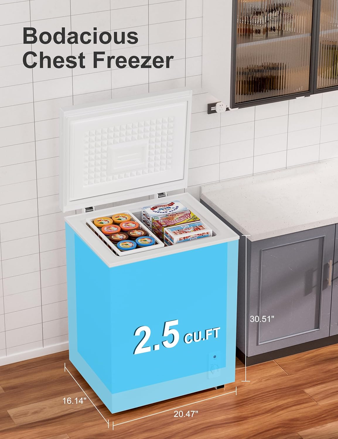 2.5 Cu.Ft Deep Freezer with Removable Basket - Small Quiet Chest Freezer w/6 Temp and Energy Efficient - Manual Defrost, Space Saving Design for Dorm, Office, Apartment, Bar, White