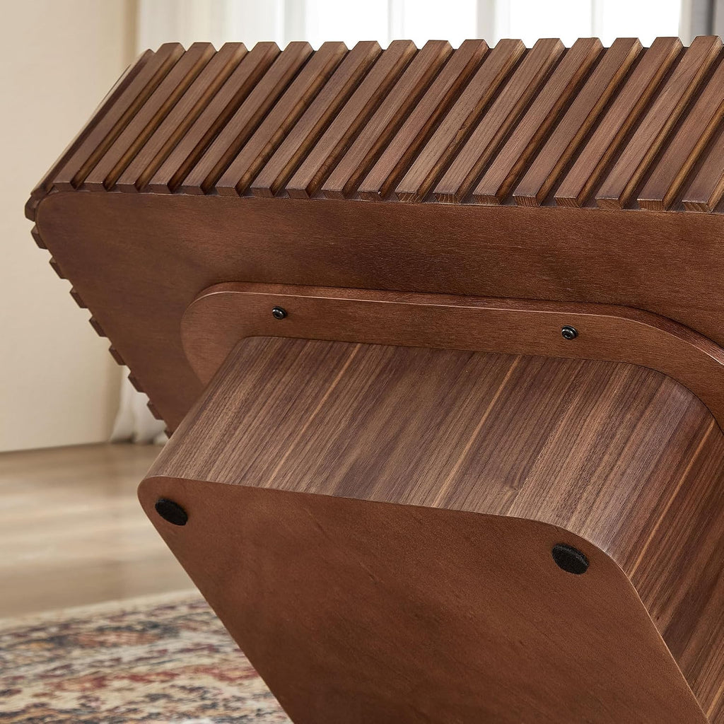 WILLIAMSPACE 35.43' Square Coffee Table with Sturdy Base, Modern Luxury Wood Drum Center Table Accent End Side Table for Living Room, Minimalist Fluted Design, Walnut