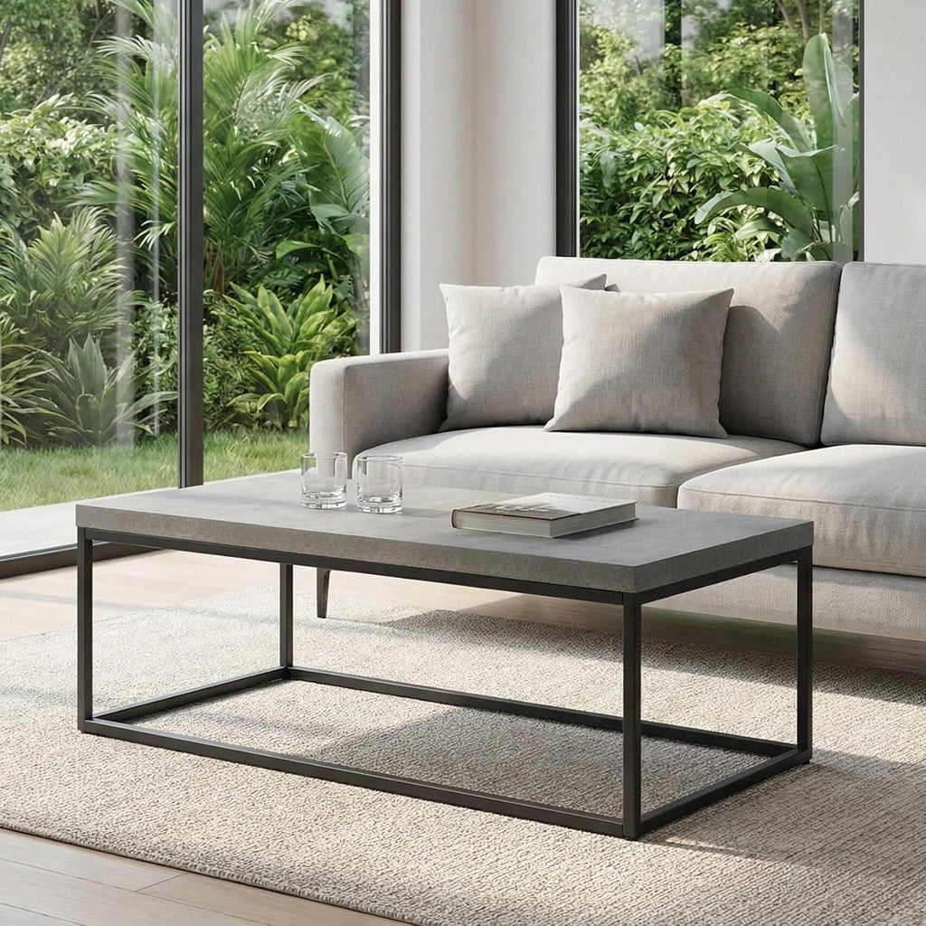 CENSI 47-Inch Large Grey Marble Accent Coffee Table/Center Table for Living Room, Rectangle Modern Industrial Style,Wood and Metal, Max.Loading 220 lbs. (Concrete)