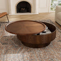 Round Coffee Table with Storage 30.7' Modern Stylish Circle Accent Table - Ample Tabletop & Covert Storage Space for Living Room Balcony Study (Brown-Storage Space)