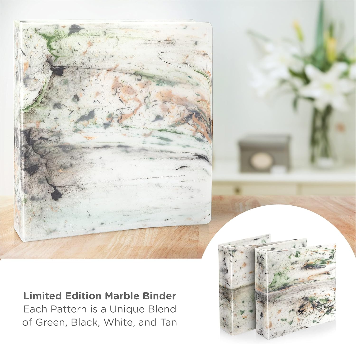 Carstens Limited Edition 1.5-Inch Green Marble Heavy Duty 3-Ring Binder – Side Opening, Waterproof, Durable Plastic, No-Gap Rings, Holds 250 Sheets, BPA-Free, Made in USA (2053-3R), Case of 20