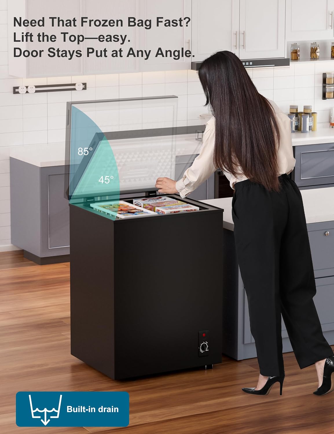 3.5 Cubic Feet Compact Chest Freezer with Removable Basket for Home/Kitchen/Office/Bar/Dorm - Top Open Door Energy Saving & Ultra-Quiet Manual Defrost Deep Freezer - Black