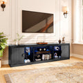 LGHM 70'' Black TV Stand with Lighting, Stylish Modern Entertainment Center with Slip Doors for TVs Up to 80', Media Console for Living Room