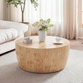 YYQ Upgraded 34.6' Round Coffee Table for Living Room, Burl Faux Marble Pattern Coffee Table, Reversible Drum Coffee Table, Tea Table Wooden Table for Home Office, No Assembly Required