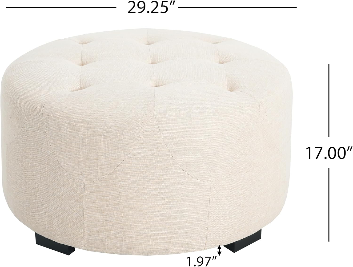 Christopher Knight Home York Linen Fabric Upholstered Ottoman, Wooden Round Ottoman Coffee Table, Modern Living Room Ottoman Foot Stool, Extra Seat Sofa Footrest, Beige