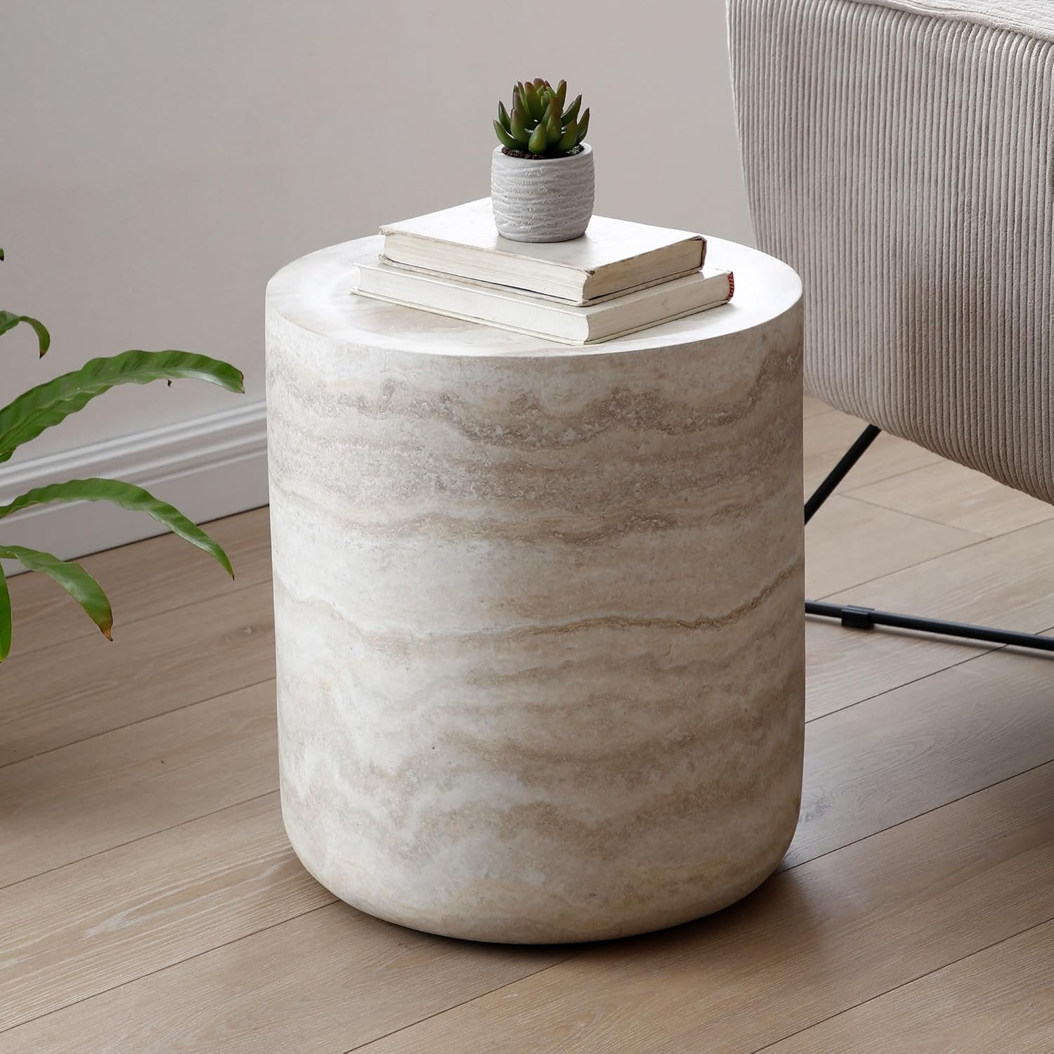 WILLIAMSPACE 15.74' Round End Table with Mars Pattern for Living Room, Modern Drum Circle Faux Marble Side Table, Fiberglass Stone Sofa Table for Apartment, No Need Assembly (Mars Pattern)