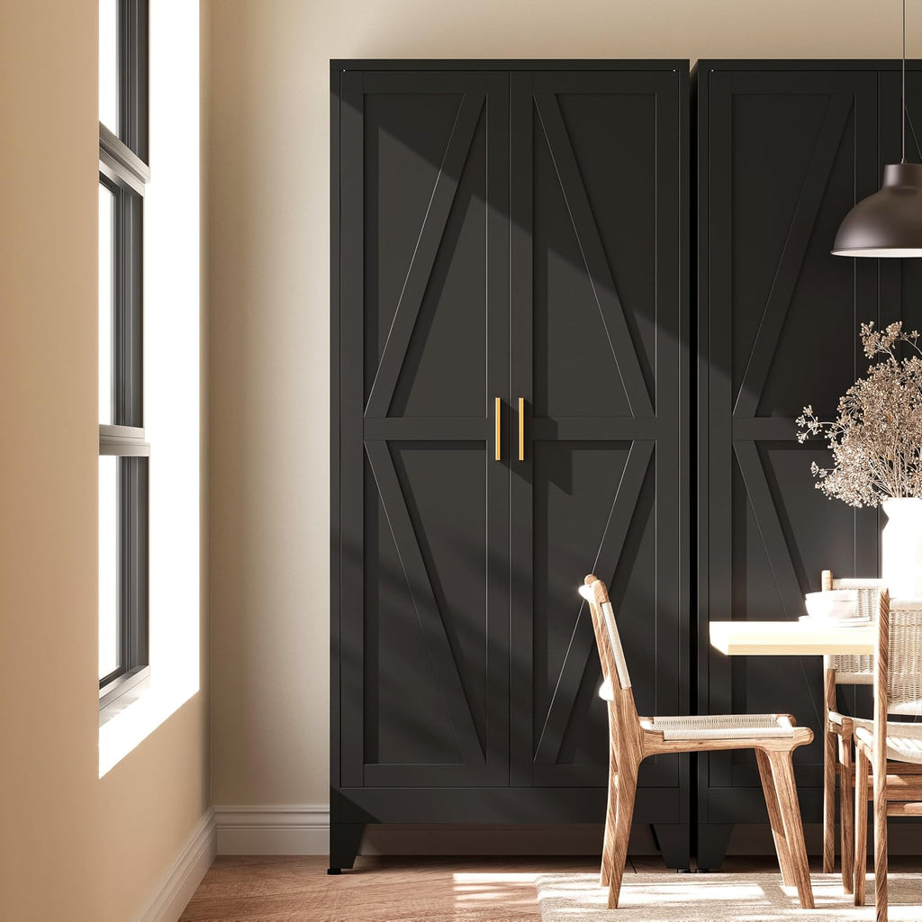 61'H Black Pantry Kitchen Cabinet with Doors,Black Storage Cabinets,Freestanding Pantry Cabinet,Farmhouse Food Storage Cabinets,Tall and Large Pantry Cabinets for Kitchen, Dining Room, Living Room