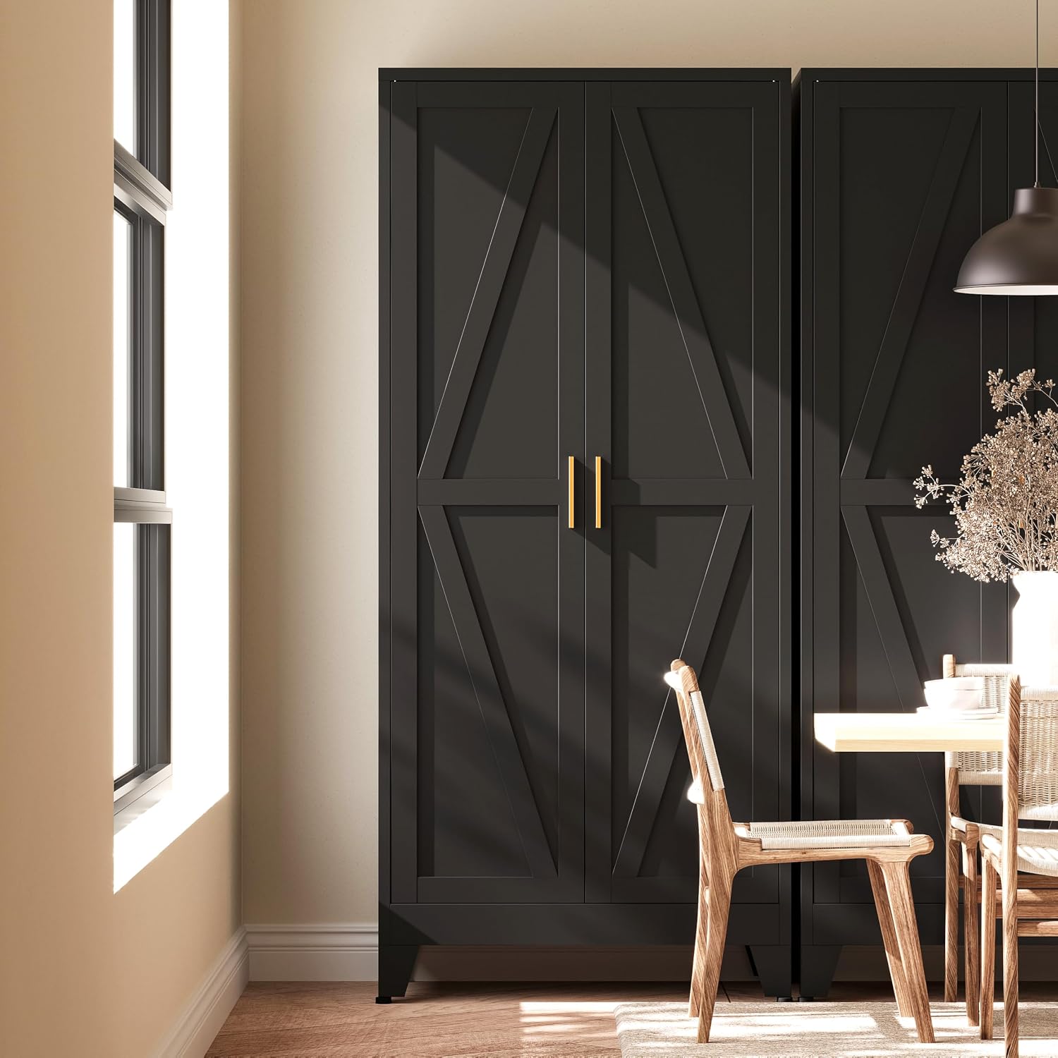 61'H Black Pantry Kitchen Cabinet with Doors,Black Storage Cabinets,Freestanding Pantry Cabinet,Farmhouse Food Storage Cabinets,Tall and Large Pantry Cabinets for Kitchen, Dining Room, Living Room