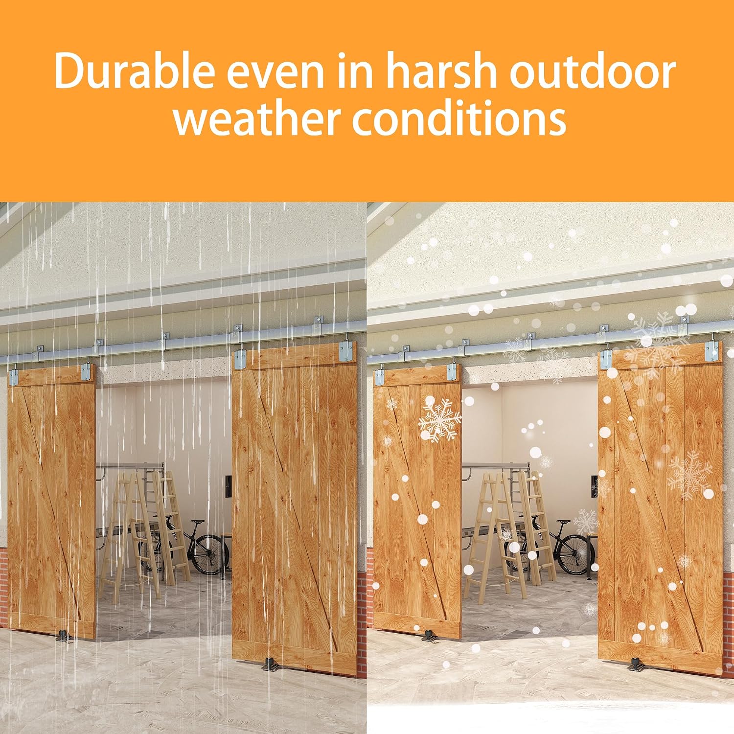 10FT Box Rail Exterior Barn Door Hardware Kit for 2 Doors, Sliding Heavy Duty Barn Door Track, Wall Mount Barn Door Hardware with 7 Track Brackets,Silver(Doors NOT Include)