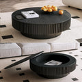 39' Round Coffee Table with Hidden Storage Compartment, Modern Handcraft Fluted Drum Coffee Table, Wooden Circle Center Table Cocktail Tea Table with Sturdy Pedestal for Living Room, Black