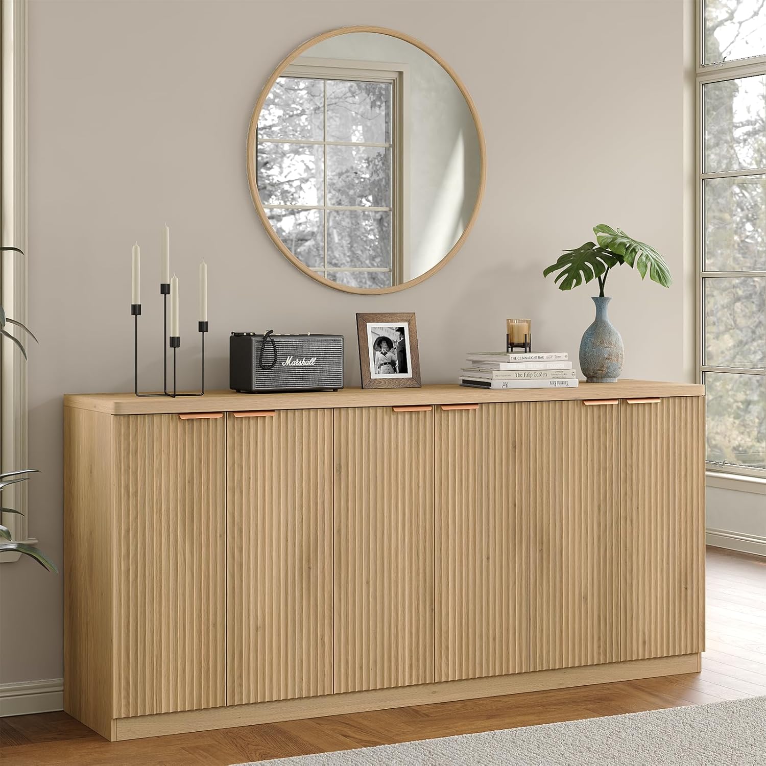 Yanosaku 70' Large Buffet Sideboard Cabinet, Fluted Cabinet 6 Doors, Buffet Table Coffee Bar Wine Bar Storage Cabinet for Dining Room, Living Room