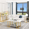 Lamerge 3pcs Living Room Table Set, Faux Marble Coffee Table with Round End Side＆Console Table, Modern White Coffee Table Set with Gold Metal Frame for Home Living Room Office Entryway, Round End