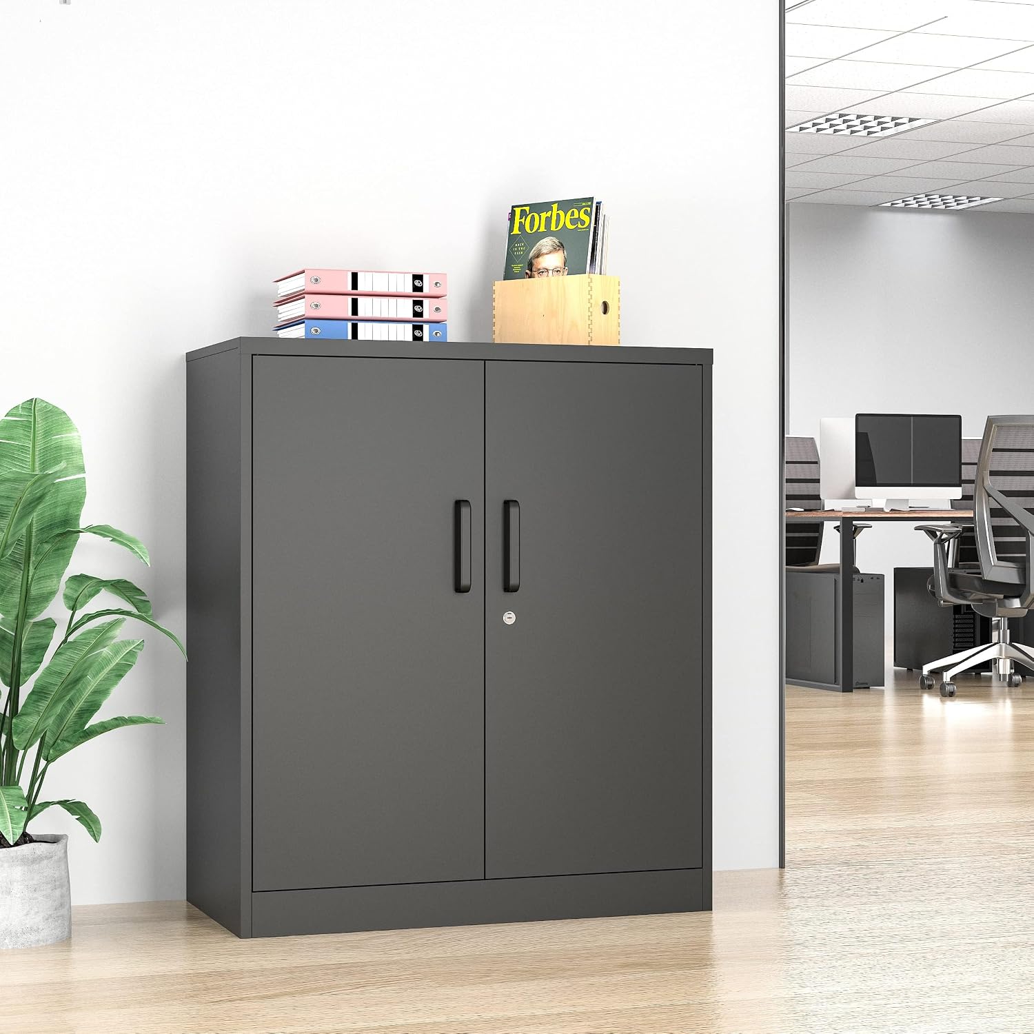36' H Metal Garage Cabinet, 2 Doors Storage Cabinets, Steel Utility Tool Caninet, Short Locking Caninets with Adjustable Shelves, Black Lockable File Cabnet Cupboard for Home/Office/School/Shop