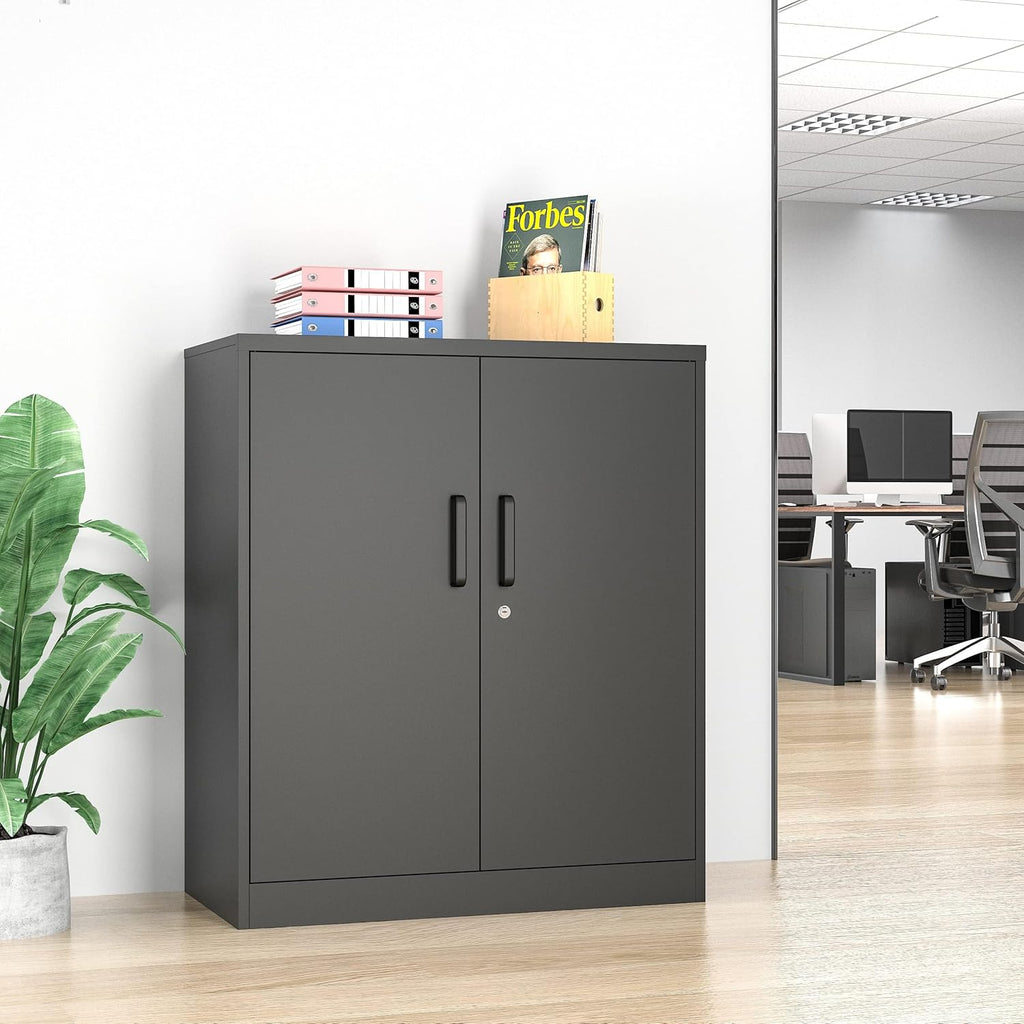 36' H Metal Garage Cabinet, 2 Doors Storage Cabinets, Steel Utility Tool Caninet, Short Locking Caninets with Adjustable Shelves, Black Lockable File Cabnet Cupboard for Home/Office/School/Shop