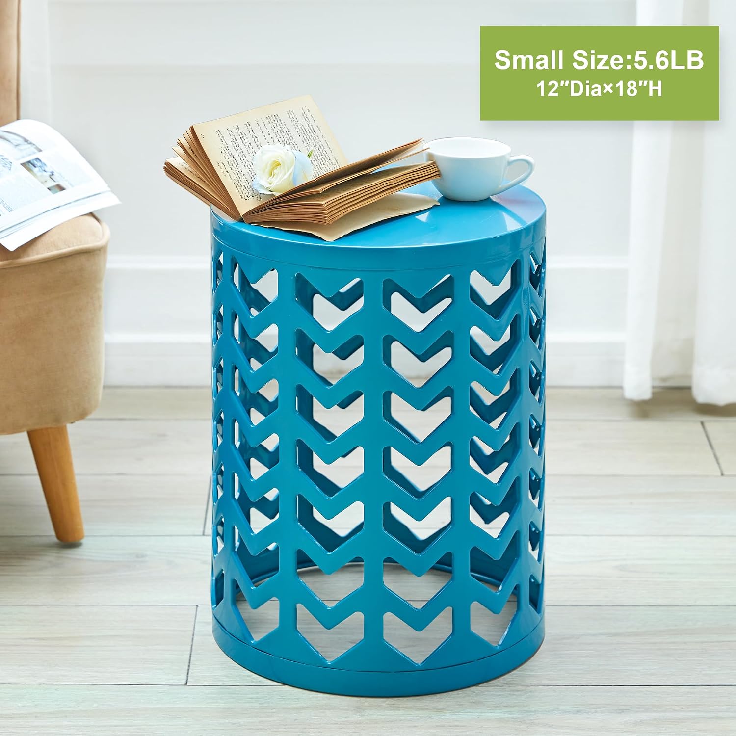Nesting Side Table Set of 3 Decorative Round Garden Stools for Indoor Outdoor Heavy Duty Metal Frame Side Table Nightstands Modern End Table Plant Stand, Blue