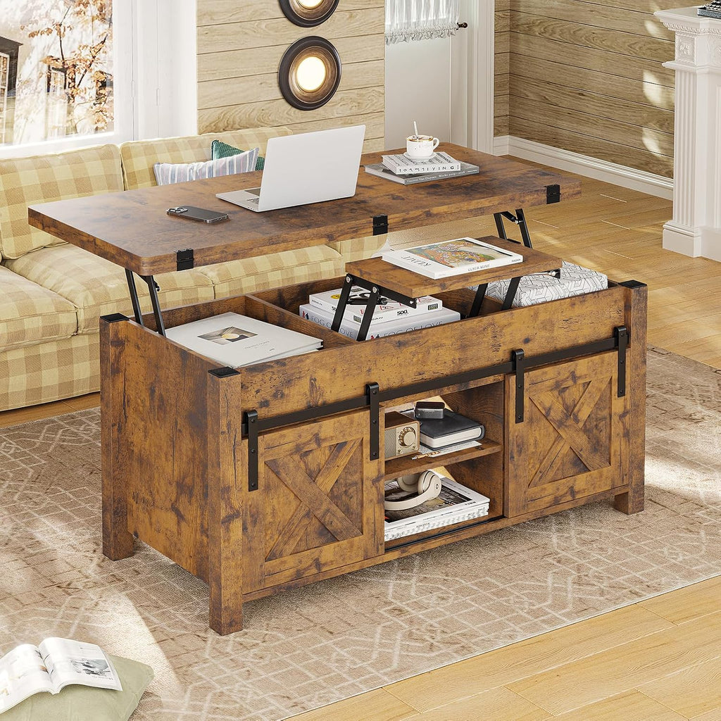 SEDETA Lift Top Coffee Table, 4 in 1 Convertible Coffee Tables with Storage and Hidden Compartment for Living Room, Farmhouse Coffee Table Converts to Dining Table, Dining Reception Room, Rustic Brown