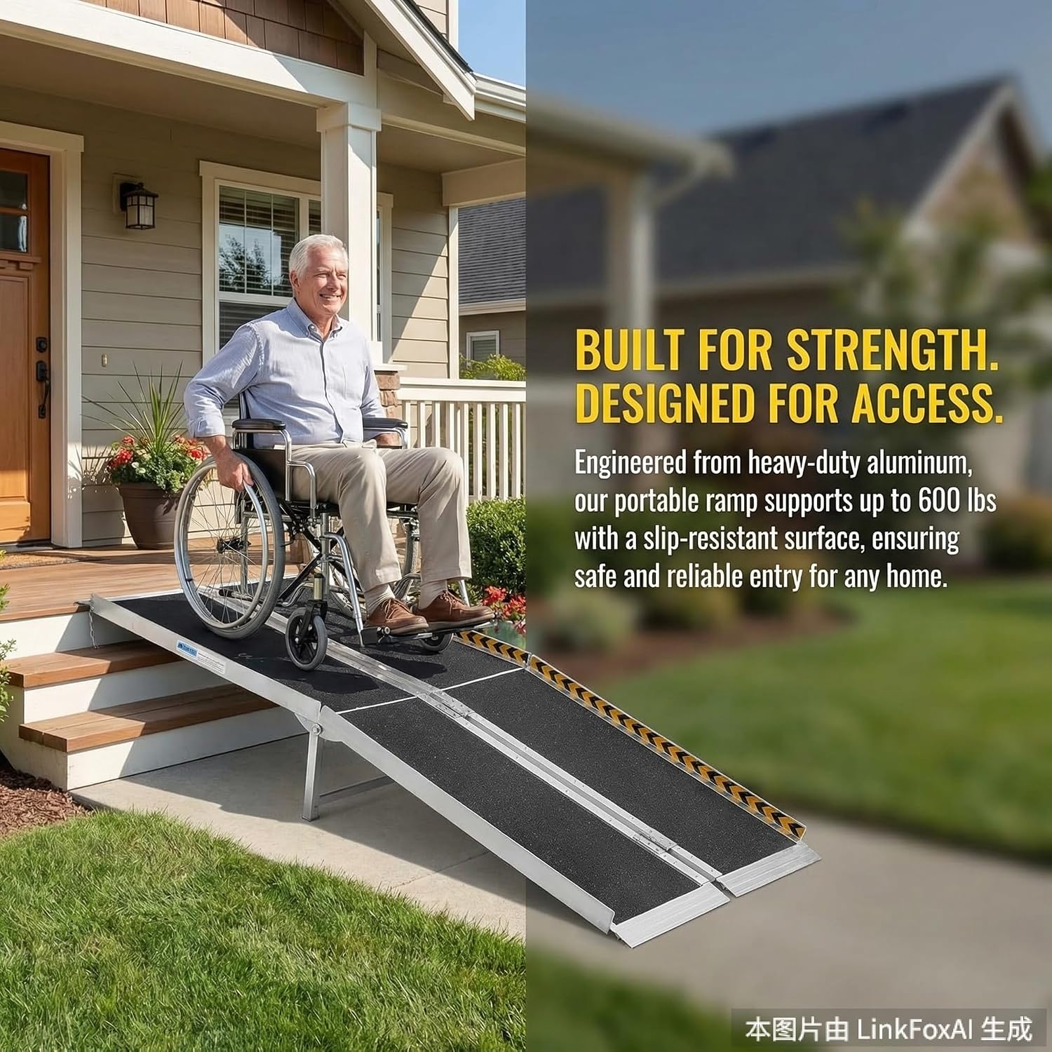 6 ft Portable Wheelchair Ramp, 600 LBS 28' Wide Aluminum Folding Handicap Ramp with Anti-Slip Surface & Reflective Strips for Home Steps Threshold Doorways