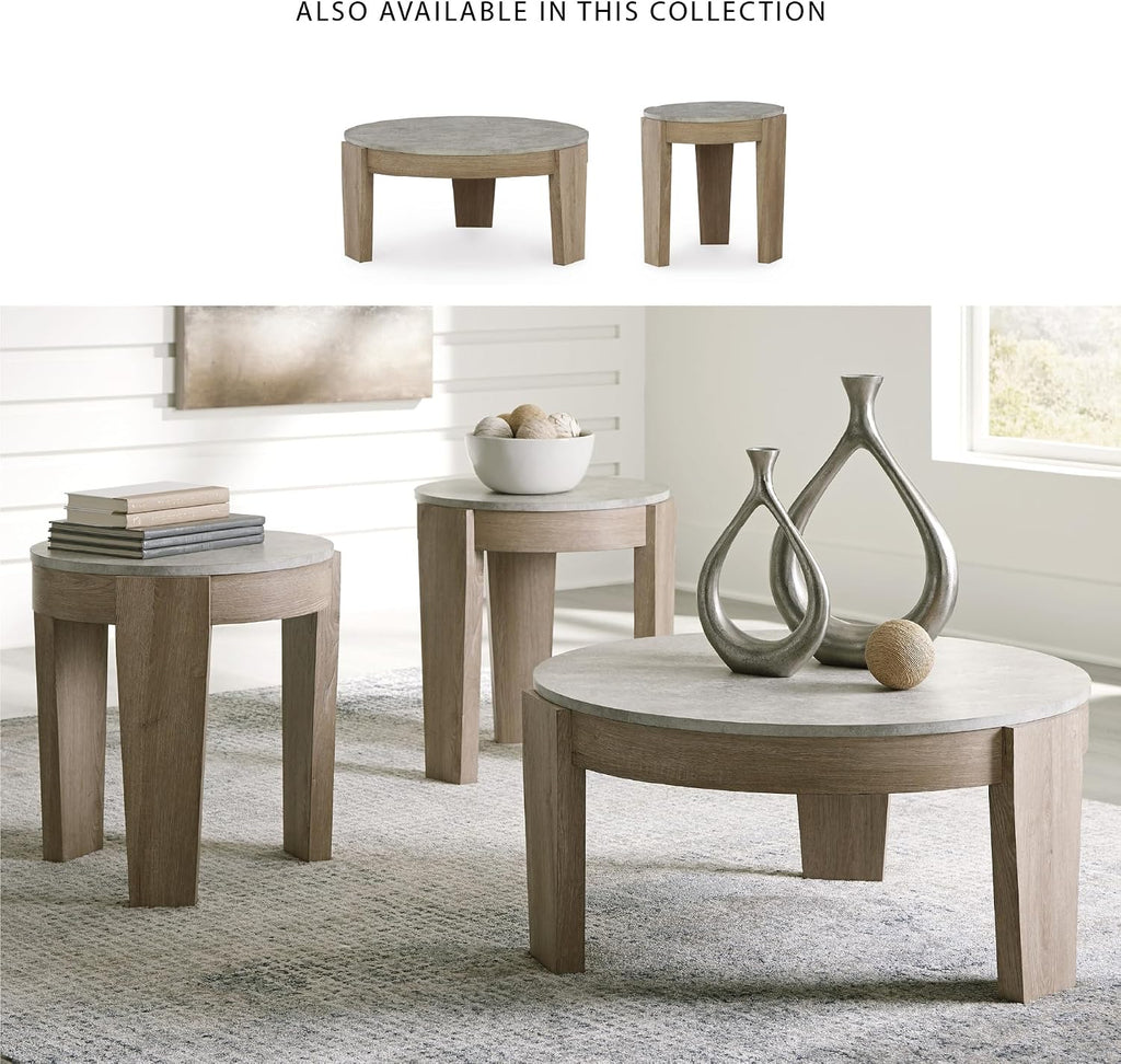 Signature Design by Ashley Guystone Casual Table Set with Faux Cement Melamine Tabletop, Set of 3, Light Brown & Light Gray