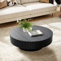 Black Fluted Coffee Table Mid Century Circle Center Tables for Living Room Chic Round Drum End Table for Small Space Easy Assembly (Round Black 31.5in)