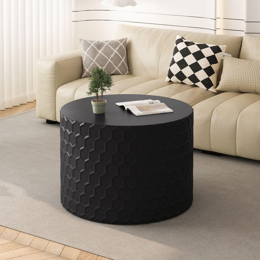 KEVINSPACE Nesting Coffee Table Set of 2, 23.6' Round Coffee Table Wood Grain Top with Non-Slip Feet, Industrial Modern End Table Side Tables for Living Room Bedroom Balcony Yard Black