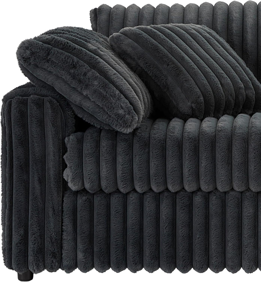 Roundhill Furniture Belvoir 3-Piece Living Room Set, Sofa Cuddle Chaise and Ottoman, Charcoal