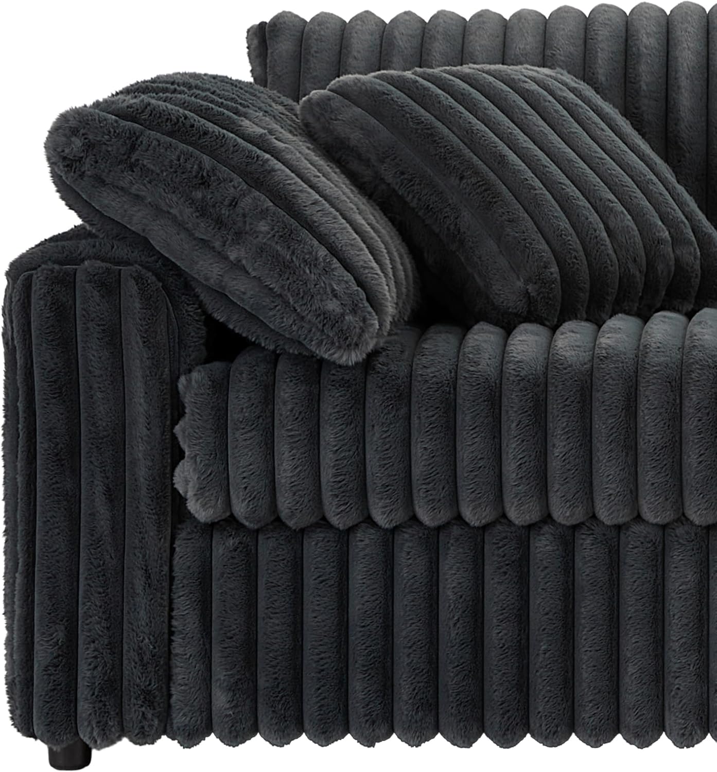 Roundhill Furniture Belvoir 3-Piece Living Room Set, Sofa Cuddle Chaise and Ottoman, Charcoal
