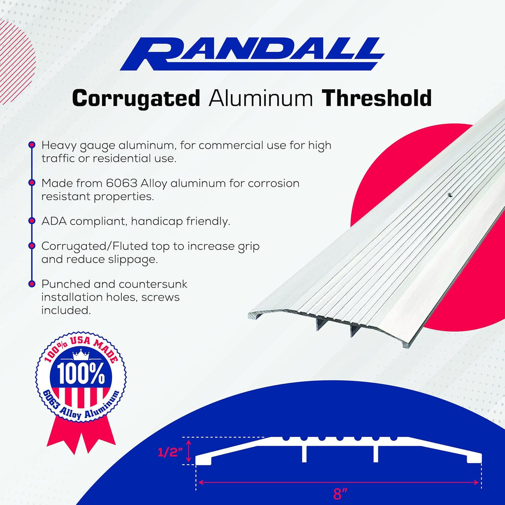 48' X 8' Wide × 1/2' High Heavy‑Duty Corrugated Aluminum Threshold – Pre‑Punched, Includes Screws, ADA‑Compliant, Made in USA