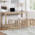 Merax 4 Piece Dining Bar Table Set with Power Outlet,Behind Sofa Couch Table with 3 Linen Fabric Padded Saddle Seat Stools,for Living Room,Dining Room,Light Oak