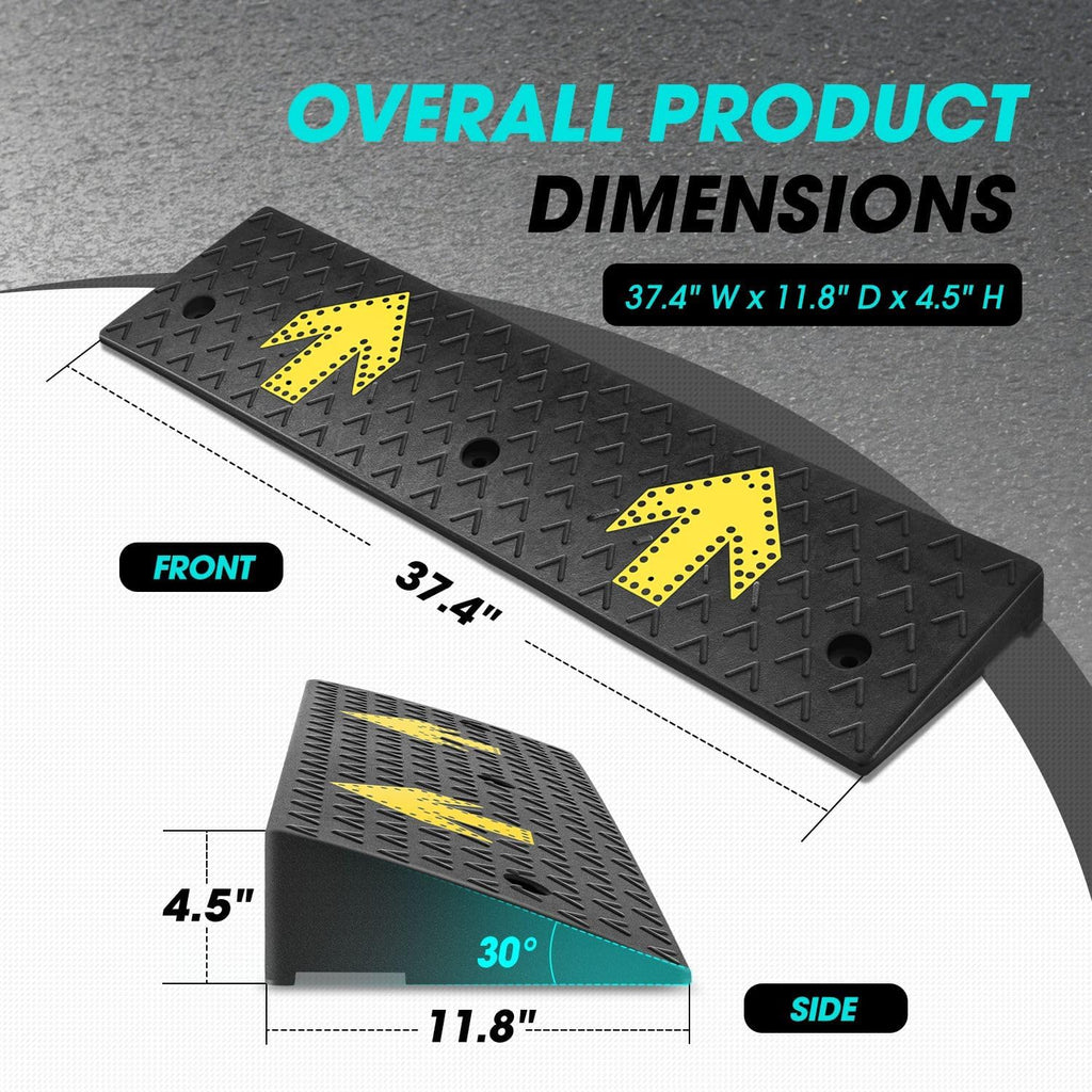 DNA Motoring 2pcs 4.5' Rise Rubber Arrow Curb Ramp Heavy Duty Loading Threshold Ramp 37.4' W x 11.8' D x 4.5' H for Loading Dock, Warehouse, Motorcycles, Cars, TOOLS-00650