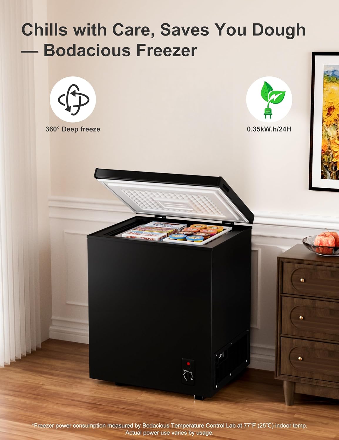 2.5 Cu.Ft Chest Freezer with Removable Basket - Small Deep Freezer w/6 Temp and Energy Efficient Quiet - Manual Defrost, Space Saving Design for Dorm, Office, Apartment, Bar, Black