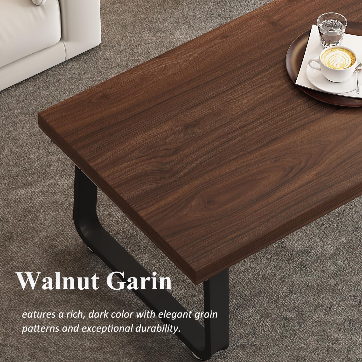 HSH Rustic Walnut Coffee Table, 39' Mid Century Modern Center Table, Rectangle Industrial Living Room Coffee Table, Simple Farmhouse Wood and Metal Tea Coffee Tables for Home Bedroom, Walnut, 39 in