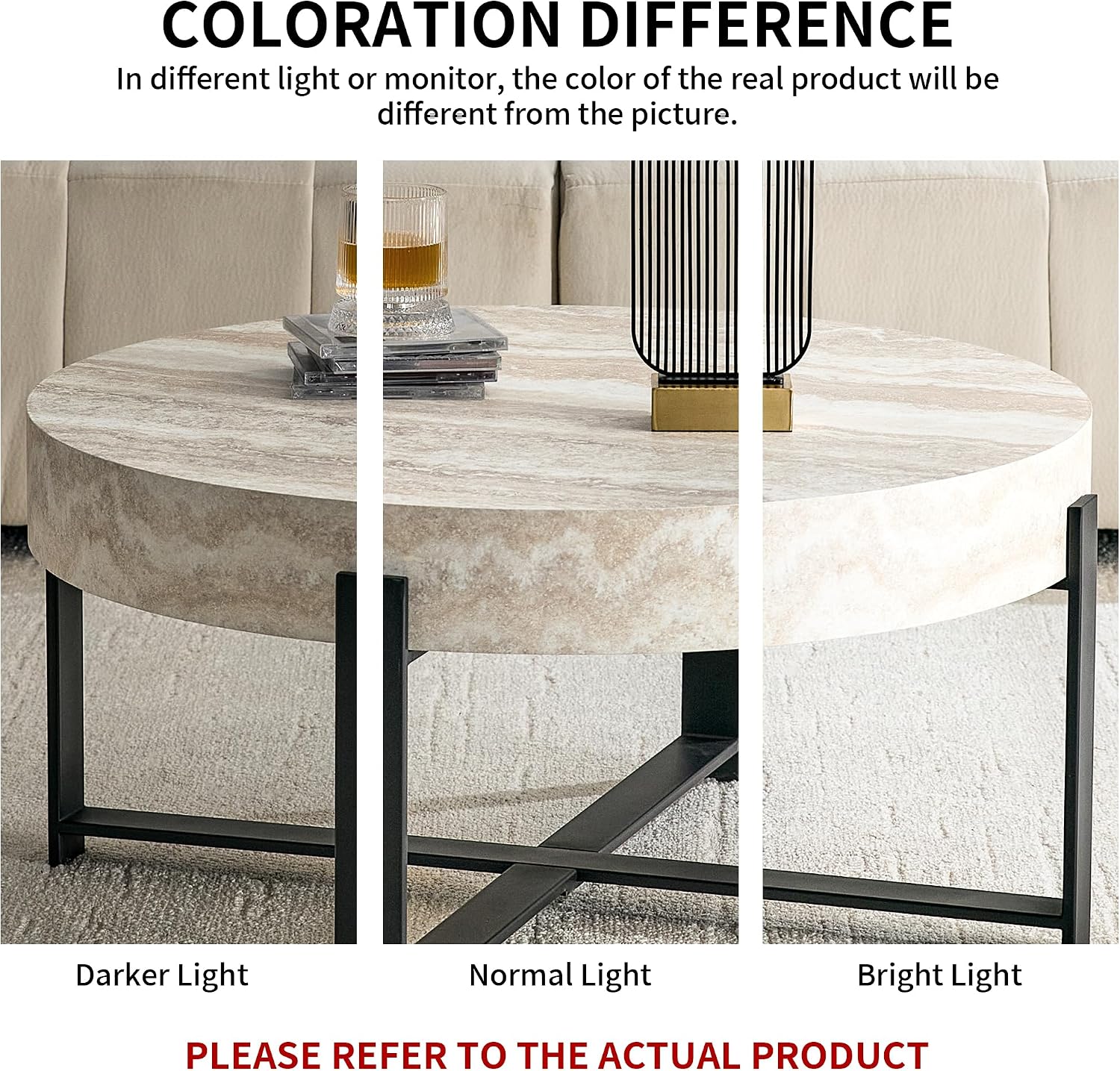 Modern Round Coffee Table Marble Coffee Table with Storage Travertine Stone Coffee Tables for Living Room Small Space Apartment