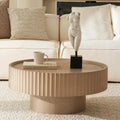 Round Coffee Table, 30.3in Modern Living Room Table, Fluted Drum Circle Tea Table with Storage, Accent Center Tables for Living Room, Apartment, Small Space (Grayish Pink)