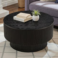 31.49' Wood Round Coffee Table for Living Room, Fluted Circle Coffee Table with Storage, Modern Handcraft Coffee Table for Apartment, Easy Assembly(Black, 31.49'x31.49'x15.74')