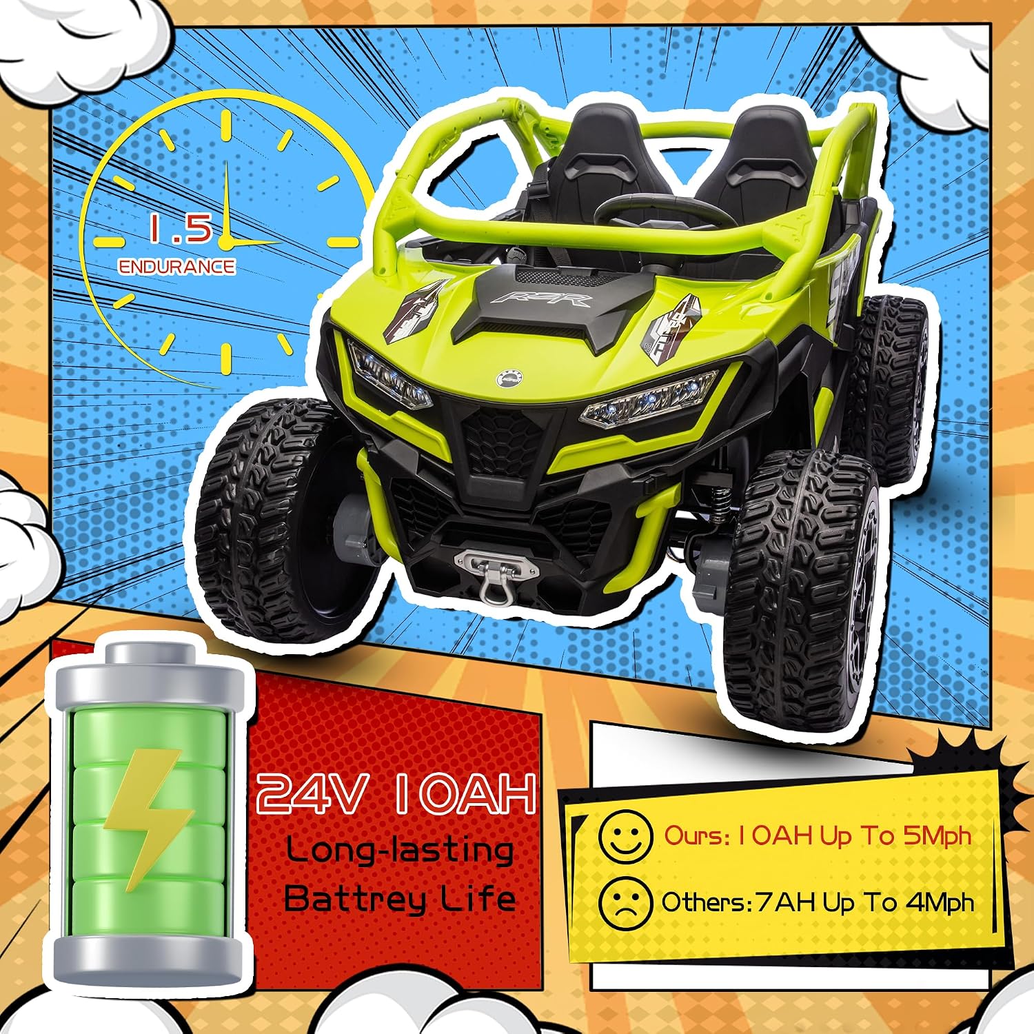 wanan XL 24V 10AH Ride on Toys for Big Kids Real 2-Seater, 4x4 4WD Motor Ride on Car Kid UTV for Kids 3-8, Remote Control, Bluetooth Music, 4 Spring Suspension, 22' Spacious Seats (Green)
