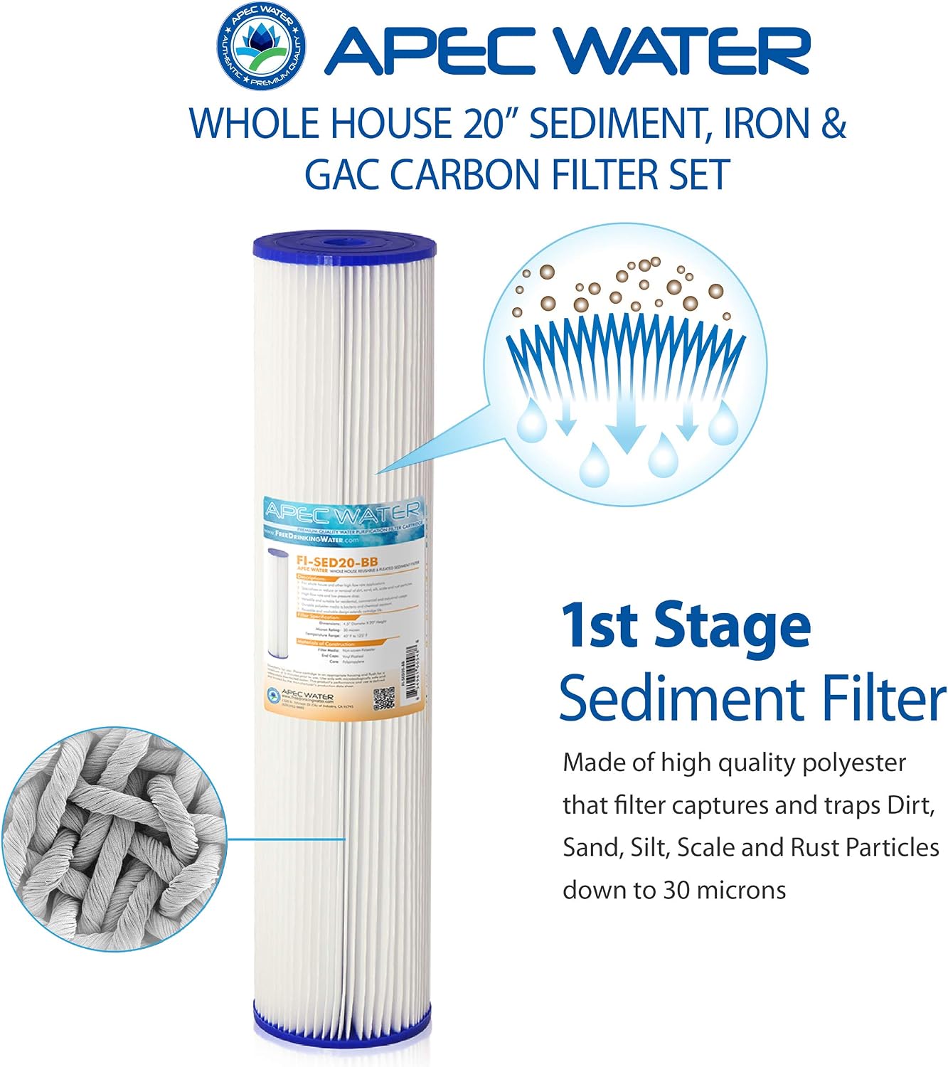 APEC Water Systems FILTER-SET-CB3-CBC-20BB 20' Whole House Sediment, GAC Carbon and Carbon Block Replacement Filter Set