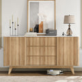 Yanosaku 62' W Fluted Buffet Cabinet with Sliding Doors, Modern Sideboard Storage Cabinet with Power Outlet & 3 Drawers, Mid-Century Coffee Bar Table for Living Room, Dinning Room, Natural