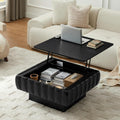 31.1'' Lift Top Coffee Table with Hidden Storage Space, Modern Drum Handcraft Wood Fluted Square Coffee Table for Living Room, Easy Assembly, Black