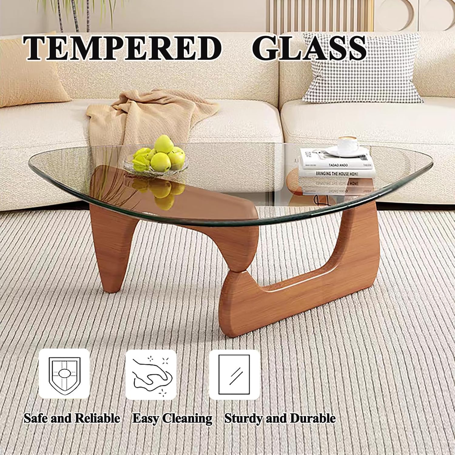 Modern Glass Coffee Table for Living Room, Mid Century Coffee Table, Small Coffee Tables, Suitable for Bedroom Living Room Reception Office Tables (Walnut/Transparent, Medium)