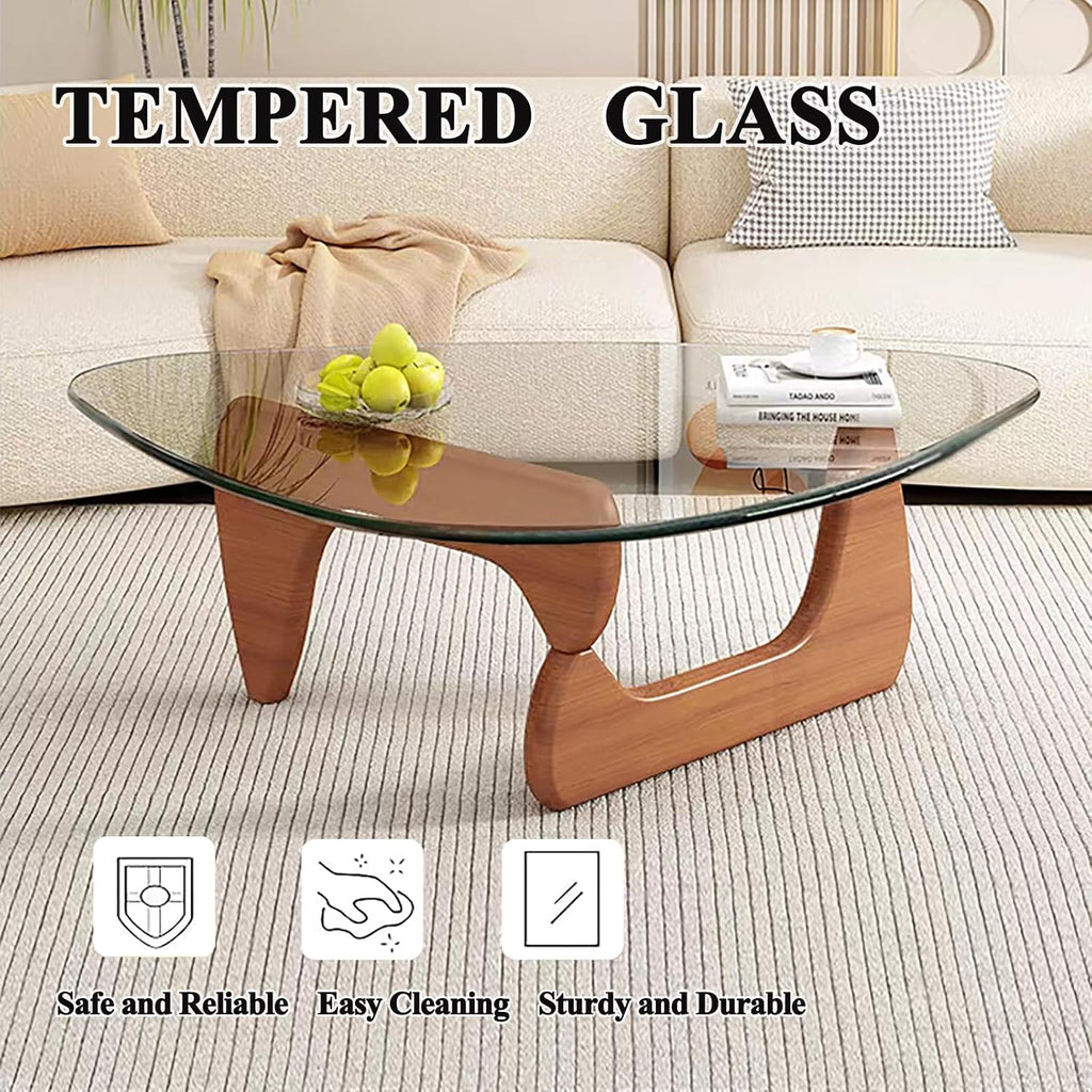 Mid Century Modern Glass Coffee Table, Coffee Table for Living Room, Noguchi Coffee Tables,Suitable for Bedroom Living Room Reception Office Tables (Walnut/Transparent, ML)