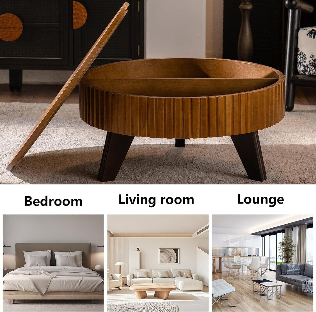 Setawix 31.5' Round Coffee Table with Storage Space, Small Side Tea End Table for Living Room, Wooden Rustic Coffee Table, Storage Entry Way Table, Natural