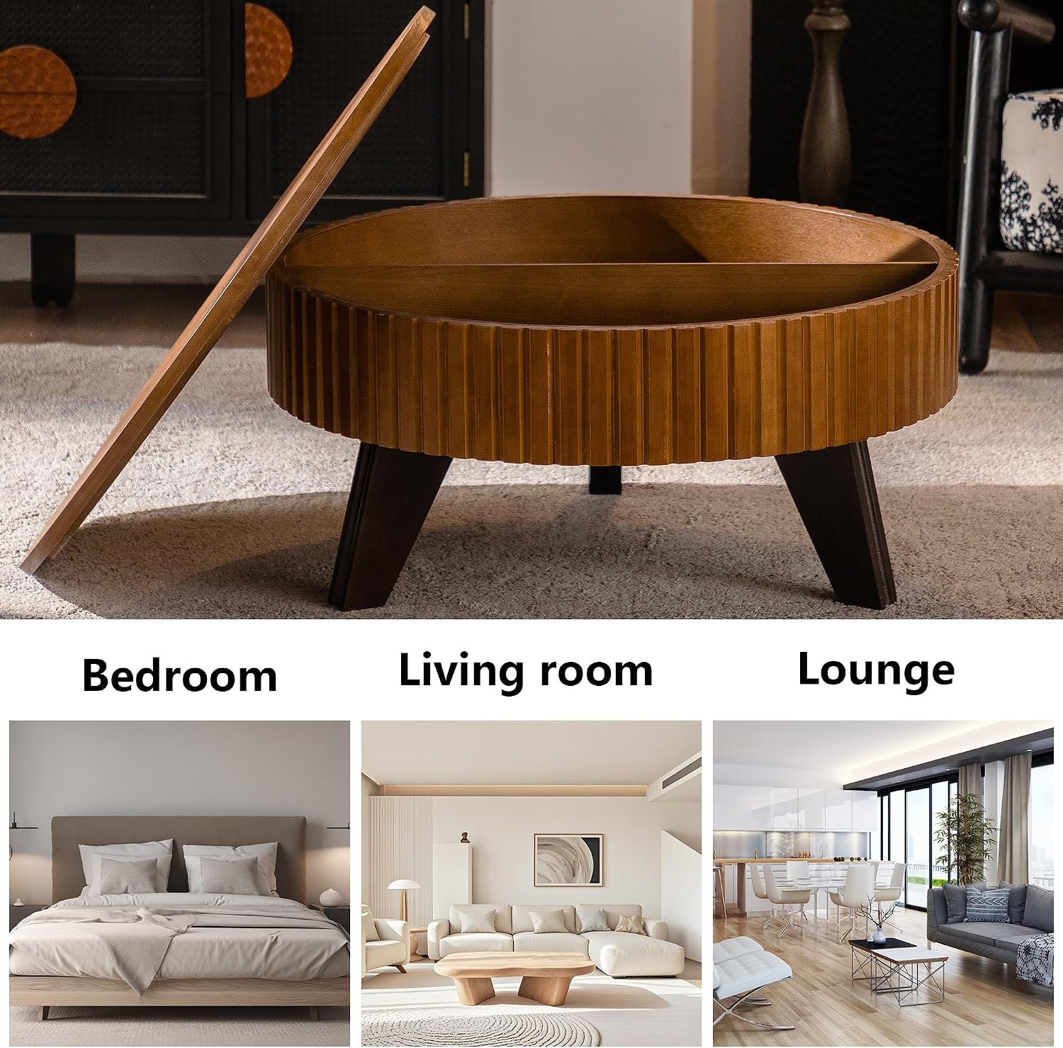 Setawix 31.5' Round Coffee Table with Storage Space, Small Side Tea End Table for Living Room, Wooden Rustic Coffee Table, Storage Entry Way Table, Natural