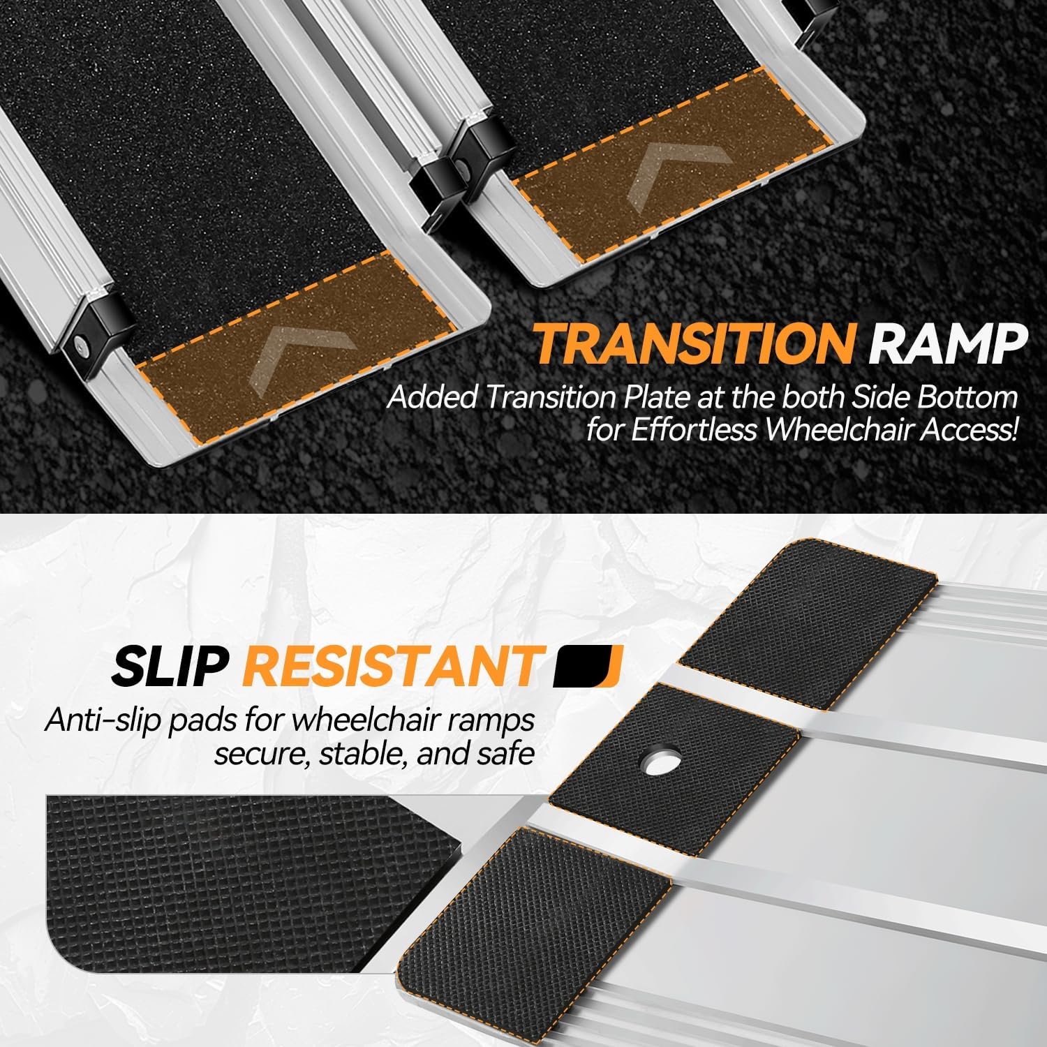 Auto Dynasty 6FT Adjustable Wheelchair Ramp, Portable Telescoping Folding Aluminum Wheel Chair Threshold Ramps for Home Steps Doorways, 72' L x 7.4' W, 1200Lbs Capacity (2 Pack)