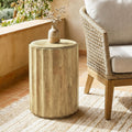 Round Side Table,Coffee Table with for Small Space,Fully Assembled End Table with Gold Geometric Design & Wave Pattern,Nightstand for Living Room,Bedroom,Office,18 Inch (Wavy Natural Wood)