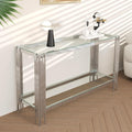 2-Tier Glass Console Table, Rectangle Console Table with Storage, Entryway Table with Stainless Steel Base, Rectangular Narrow Tables Sofa Table for Living Room Hallway, Clear&Silver