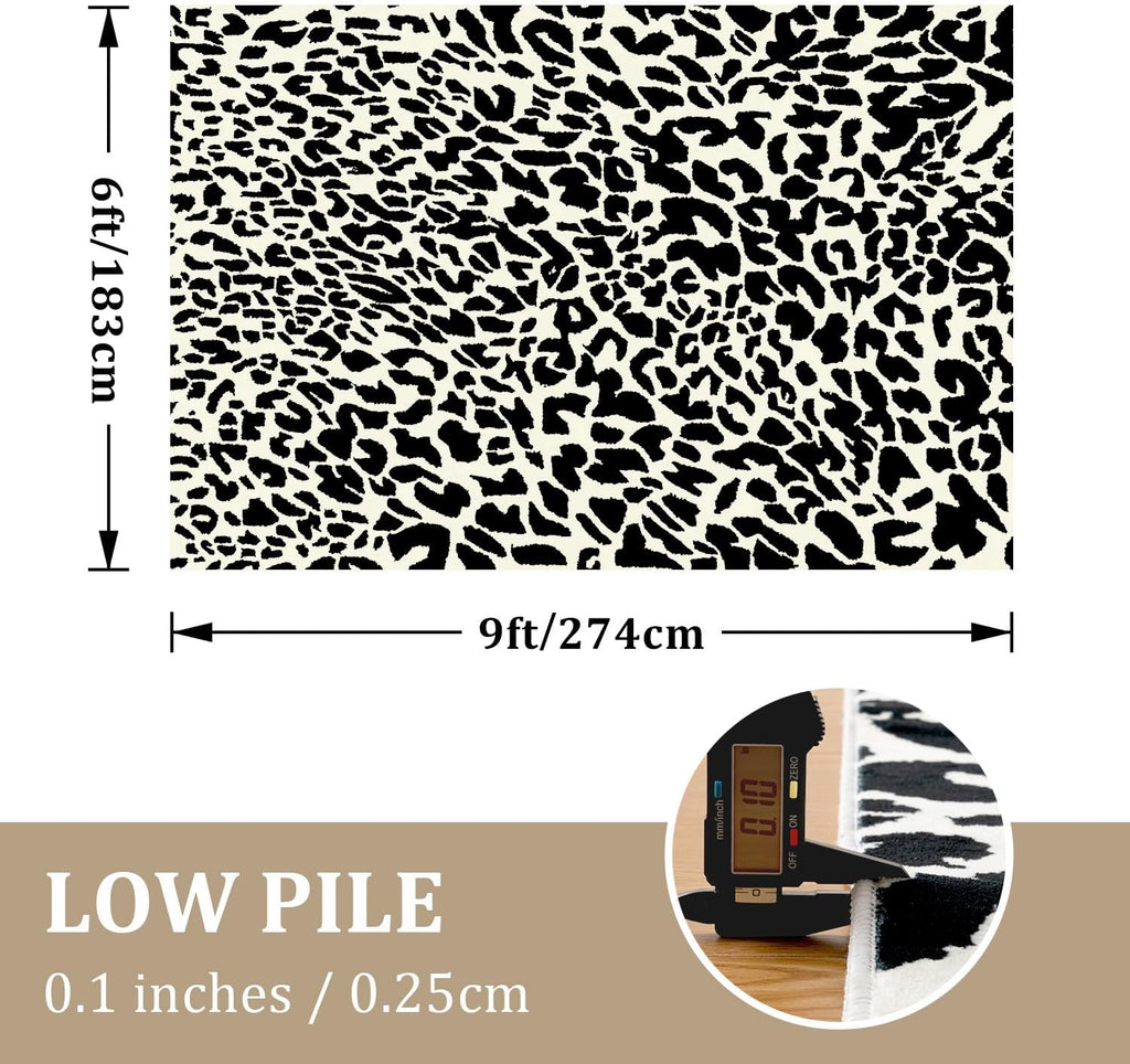 YIHOUSE Leopard Rug for Living Room, Black and White Cute Cheetah Print Rug Modern Washable Animal Printed Rugs for Bedroom, Girls Boys Dorm Room Nursery Room, Playroom, 6x9