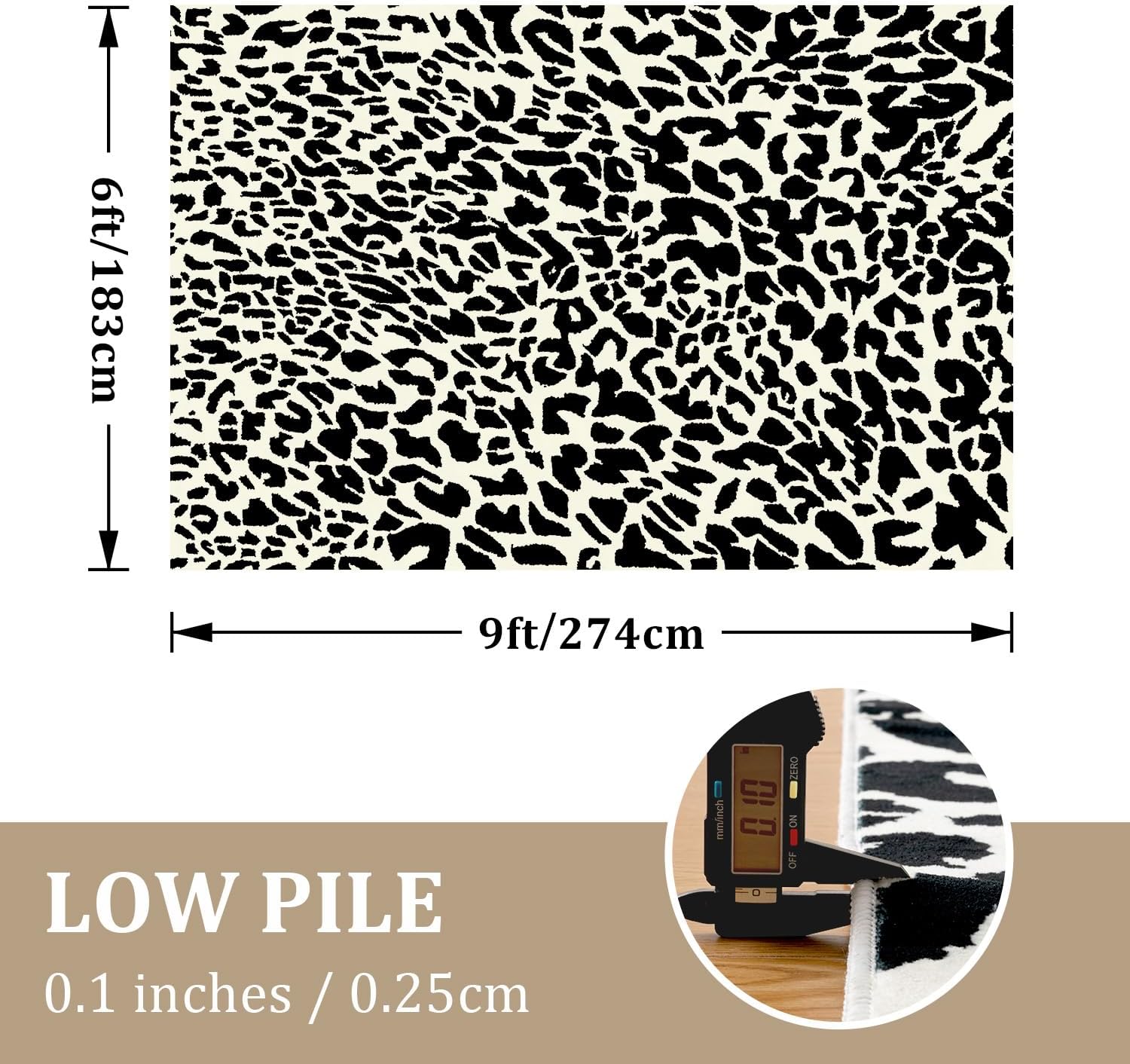 YIHOUSE Leopard Rug for Living Room, Black and White Cute Cheetah Print Rug Modern Washable Animal Printed Rugs for Bedroom, Girls Boys Dorm Room Nursery Room, Playroom, 6x9